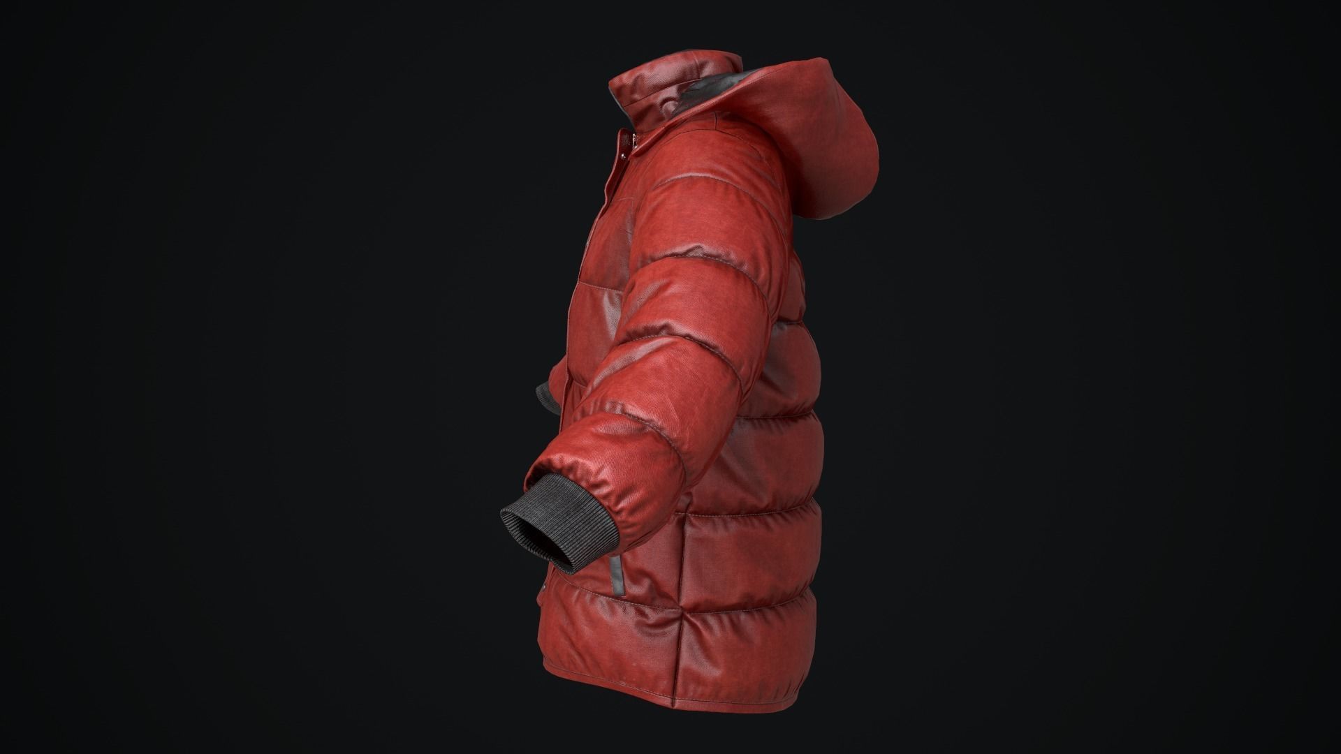 Red winter jacket Low-poly 3D model_4