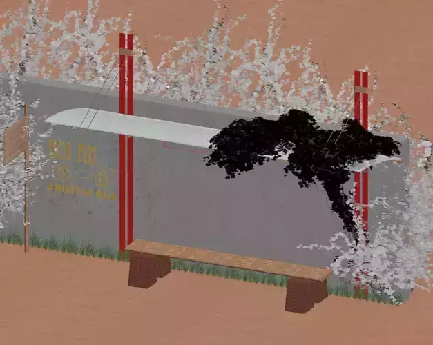 Bamboo Bus stop 3dmax 2014 Low-poly 3D model