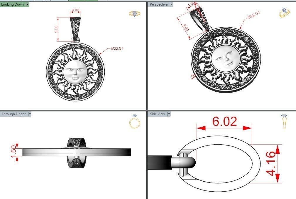 Sun face pendant Sun with a face 3D print model_1