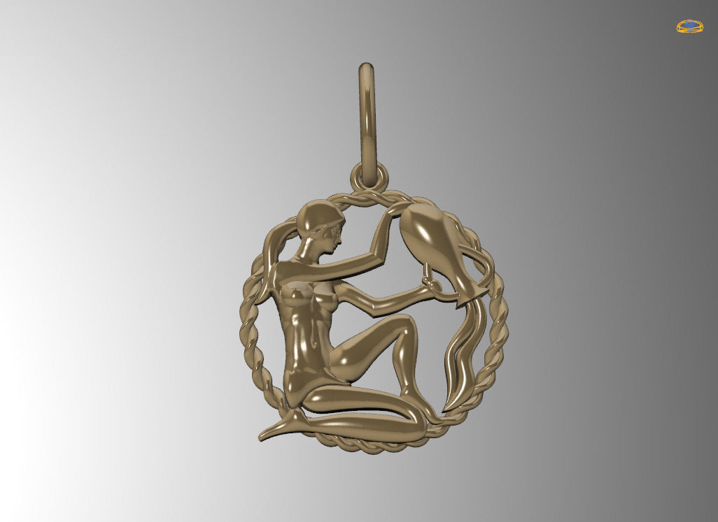 Aquarius Zodiac Pendant  3D print model_8