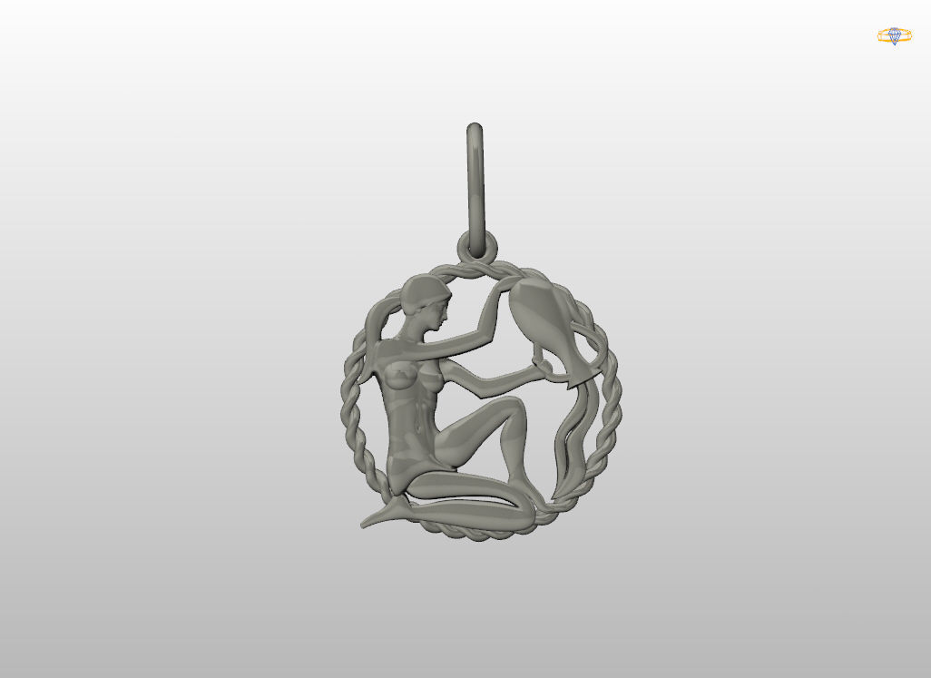 Aquarius Zodiac Pendant  3D print model_4
