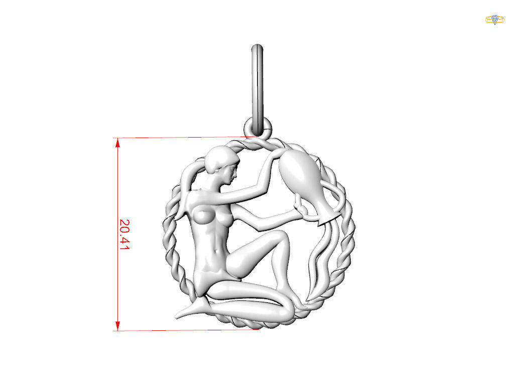 Aquarius Zodiac Pendant  3D print model_6
