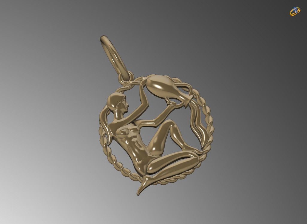Aquarius Zodiac Pendant  3D print model_2
