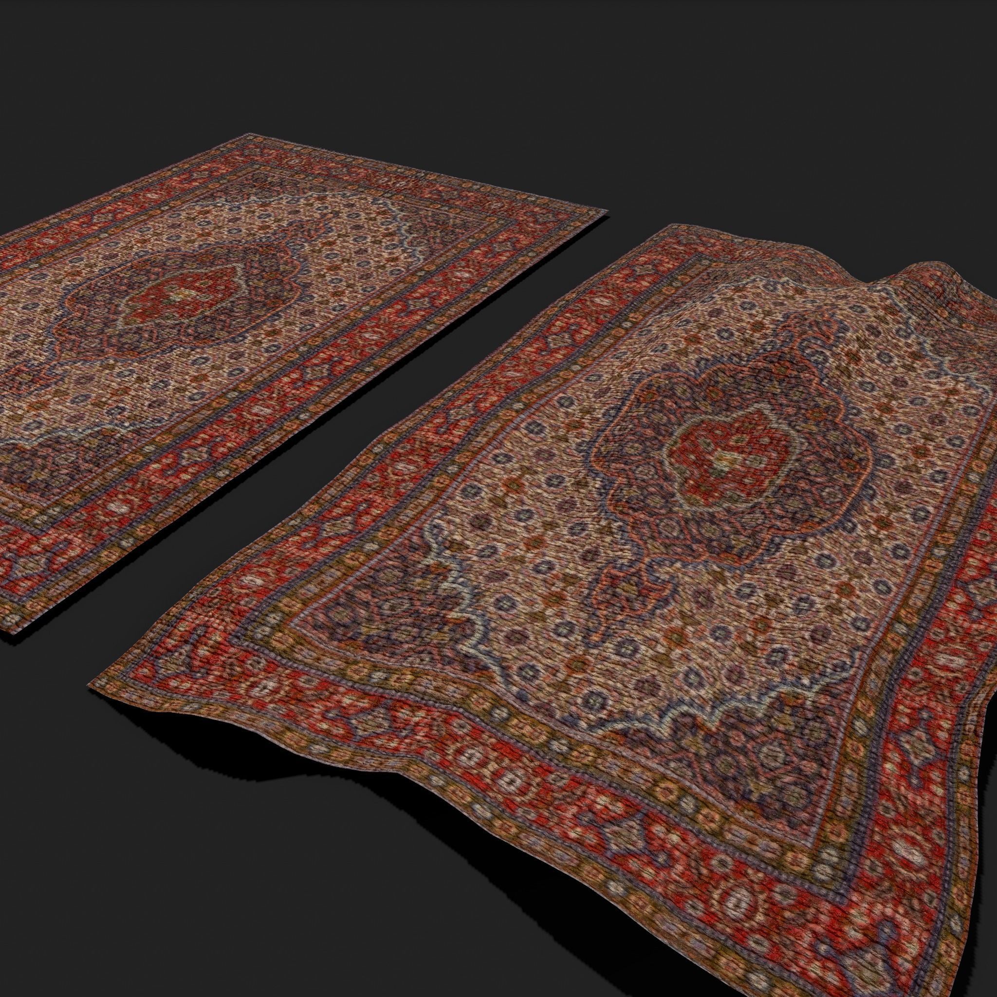 Medieval Style Flower Tapestry and Persian Red Tapestry 3D Model Collection_36