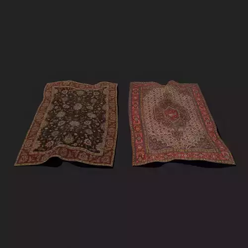 Medieval Style Flower Tapestry and Persian Red Tapestry 3D Model Collection