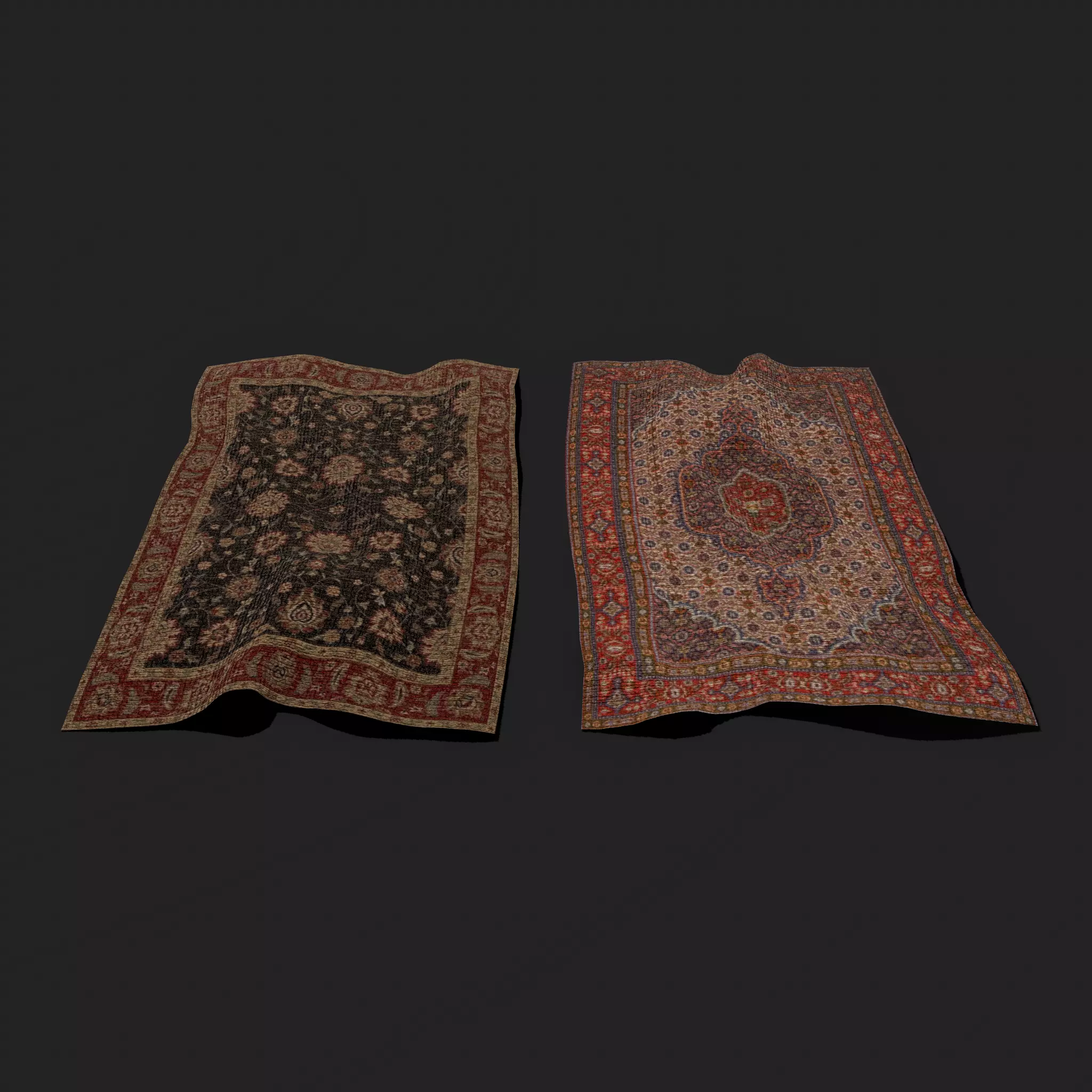 Medieval Style Flower Tapestry and Persian Red Tapestry 3D Model Collection_0