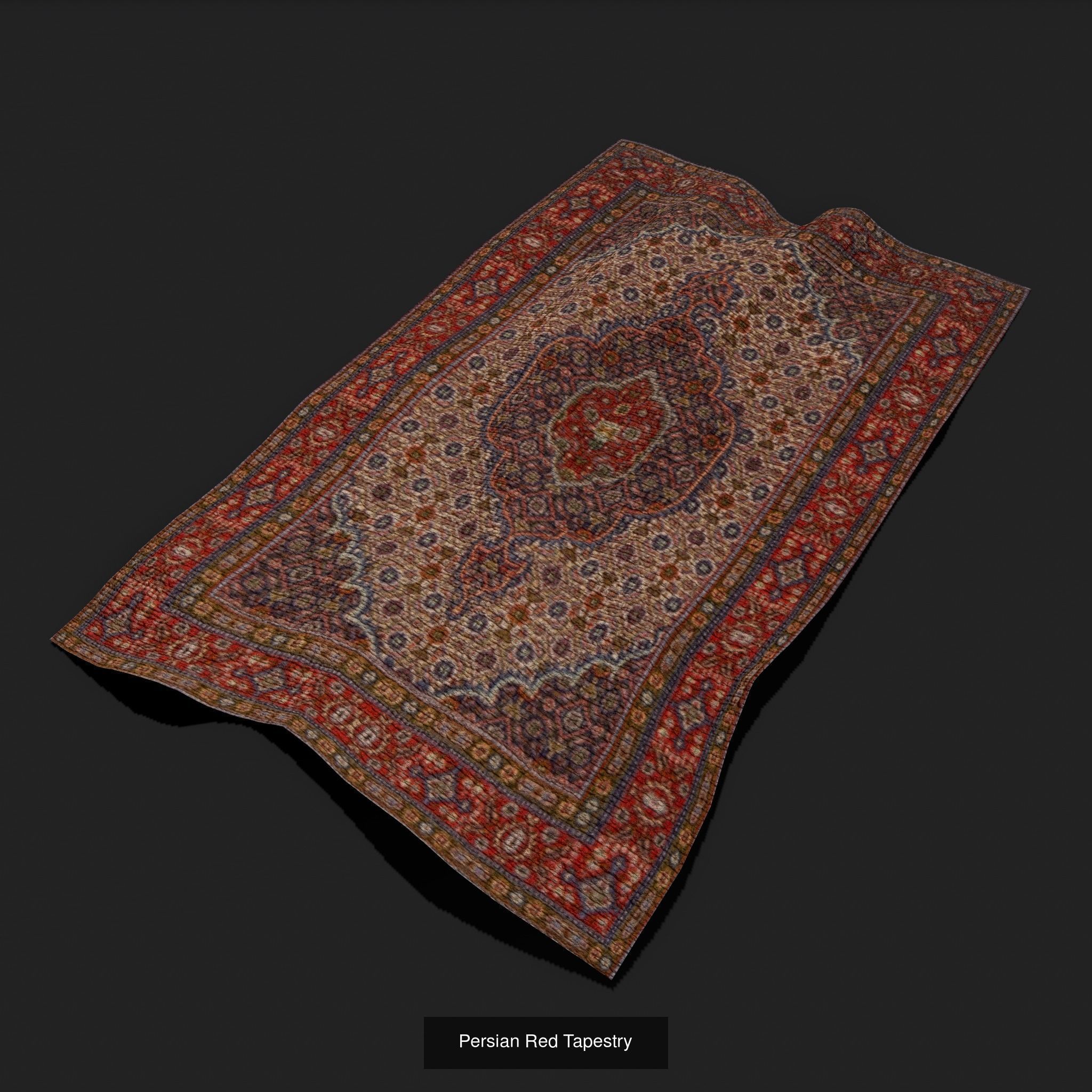 Medieval Style Flower Tapestry and Persian Red Tapestry 3D Model Collection_4