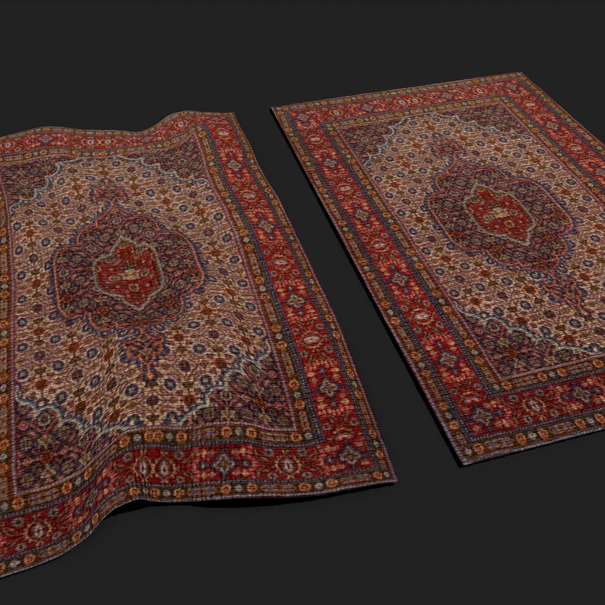 Medieval Style Flower Tapestry and Persian Red Tapestry 3D Model Collection_47