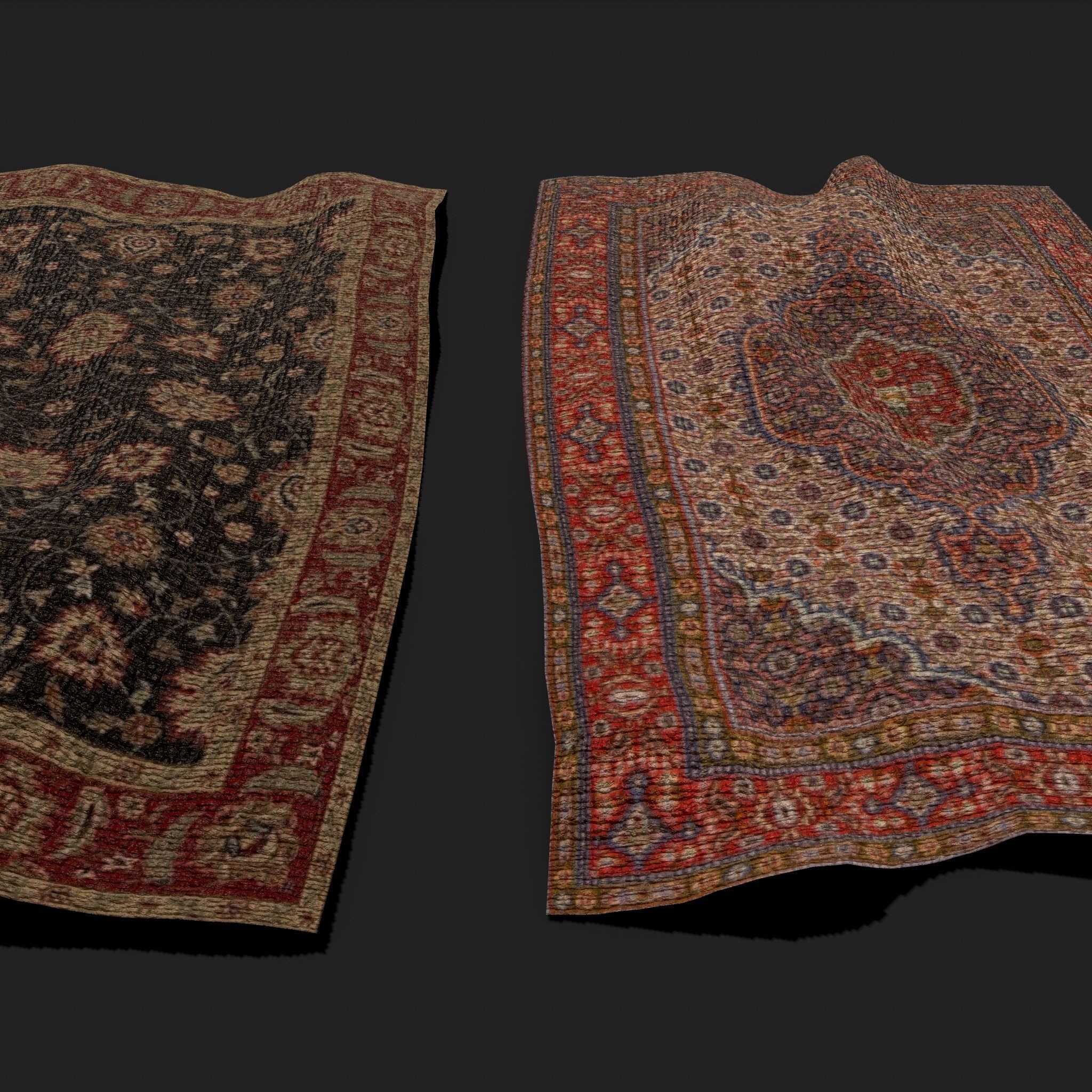 Medieval Style Flower Tapestry and Persian Red Tapestry 3D Model Collection_9