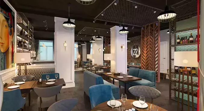 Restaurant 3d model interior design of in london