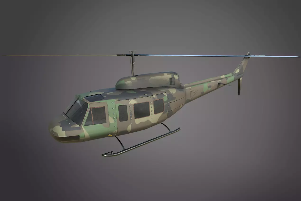 Military Helicopter Bell UH-1 Iroquois - Low-poly 3D model