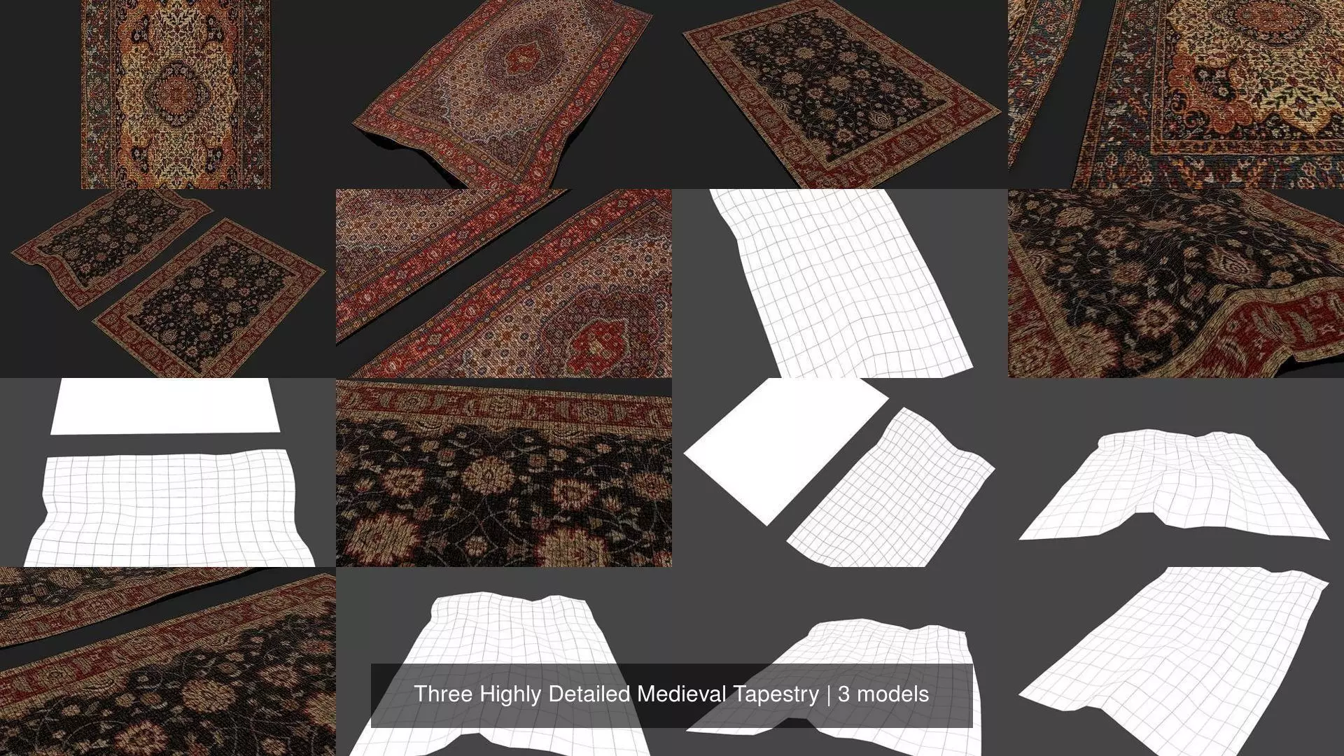 Three Highly Detailed Medieval Tapestry 3D Model Collection_4