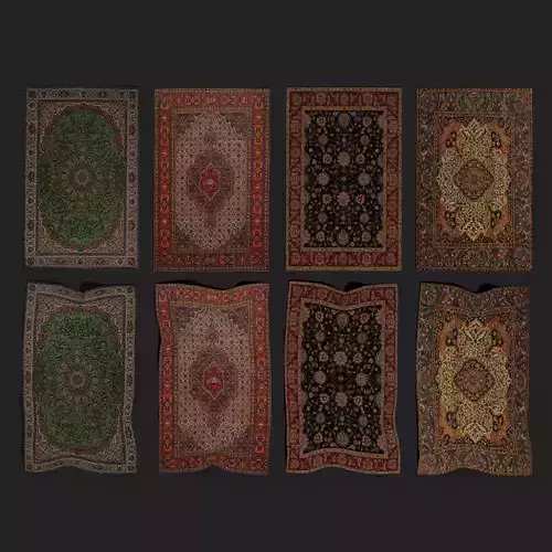 Four Highly Detailed Medieval Style Tapestries 3D Model Collection