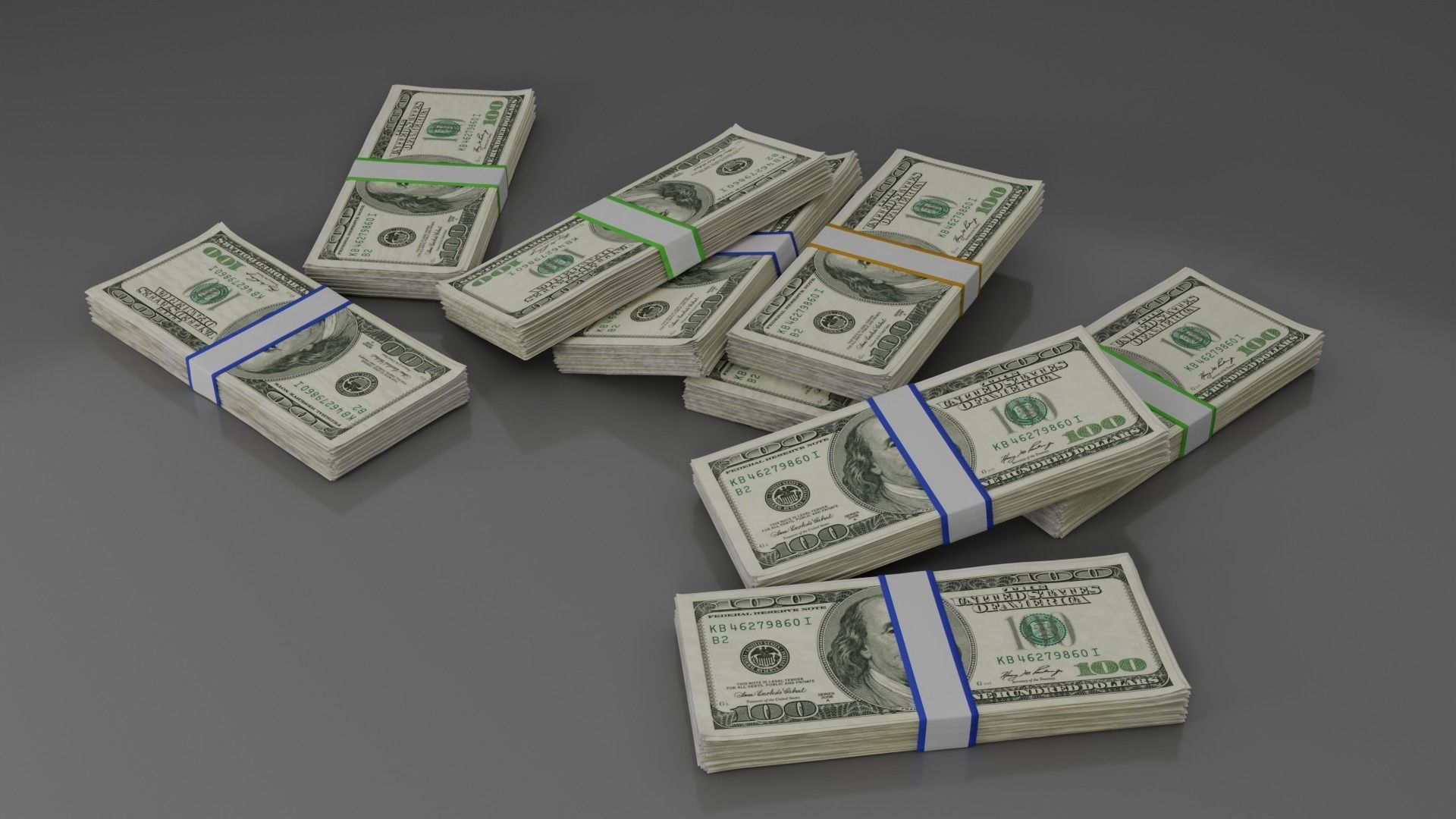 Money Stack - Dropped - 100 Dollars - Coins -High Quality  3D model_20