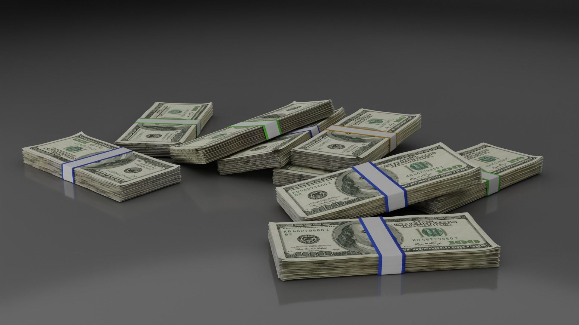 Money Stack - Dropped - 100 Dollars - Coins -High Quality  3D model_4