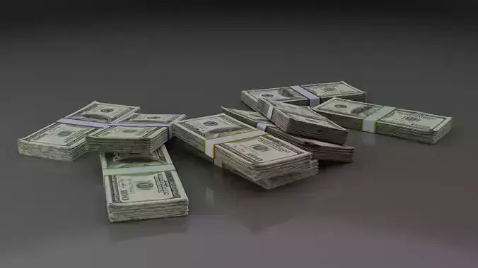 Money Stack - Dropped - 100 Dollars - Coins -High Quality  3D model
