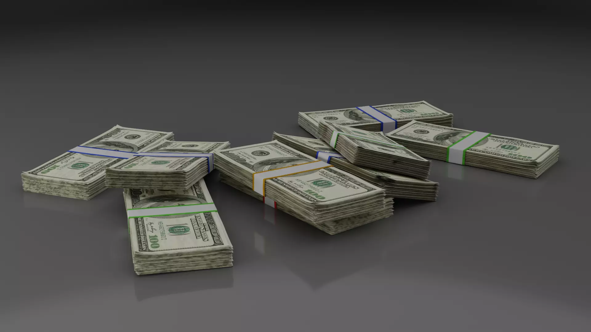Money Stack - Dropped - 100 Dollars - Coins -High Quality  3D model_0