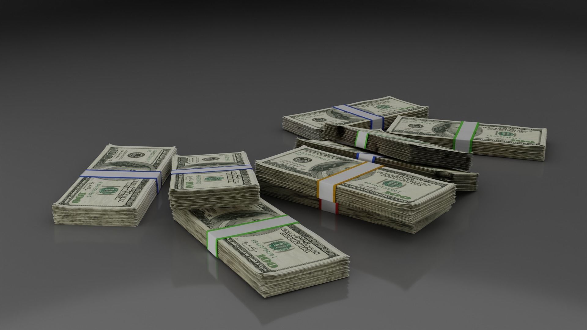 Money Stack - Dropped - 100 Dollars - Coins -High Quality  3D model_16