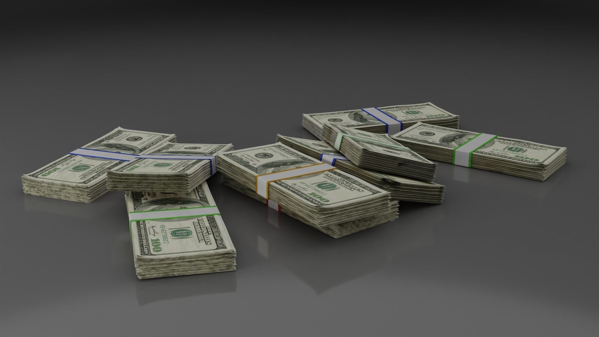 Money Stack - Dropped - 100 Dollars - Coins -High Quality  3D model_15
