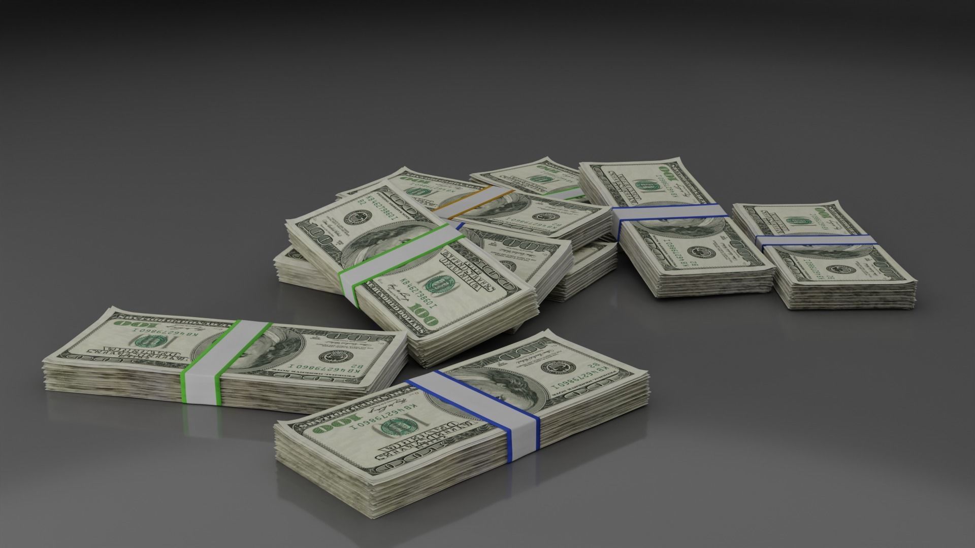 Money Stack - Dropped - 100 Dollars - Coins -High Quality  3D model_18
