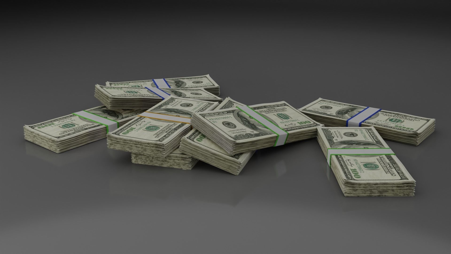 Money Stack - Dropped - 100 Dollars - Coins -High Quality  3D model_17
