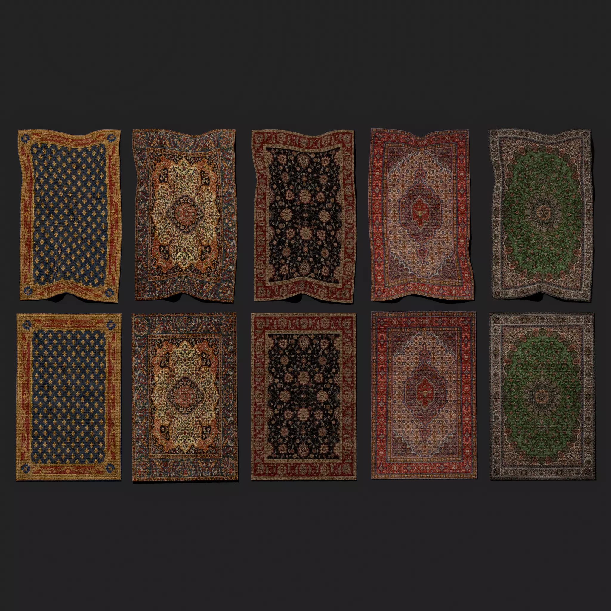 Five Highly Detailed Medieval Style Tapestries 3D Model Collection_0