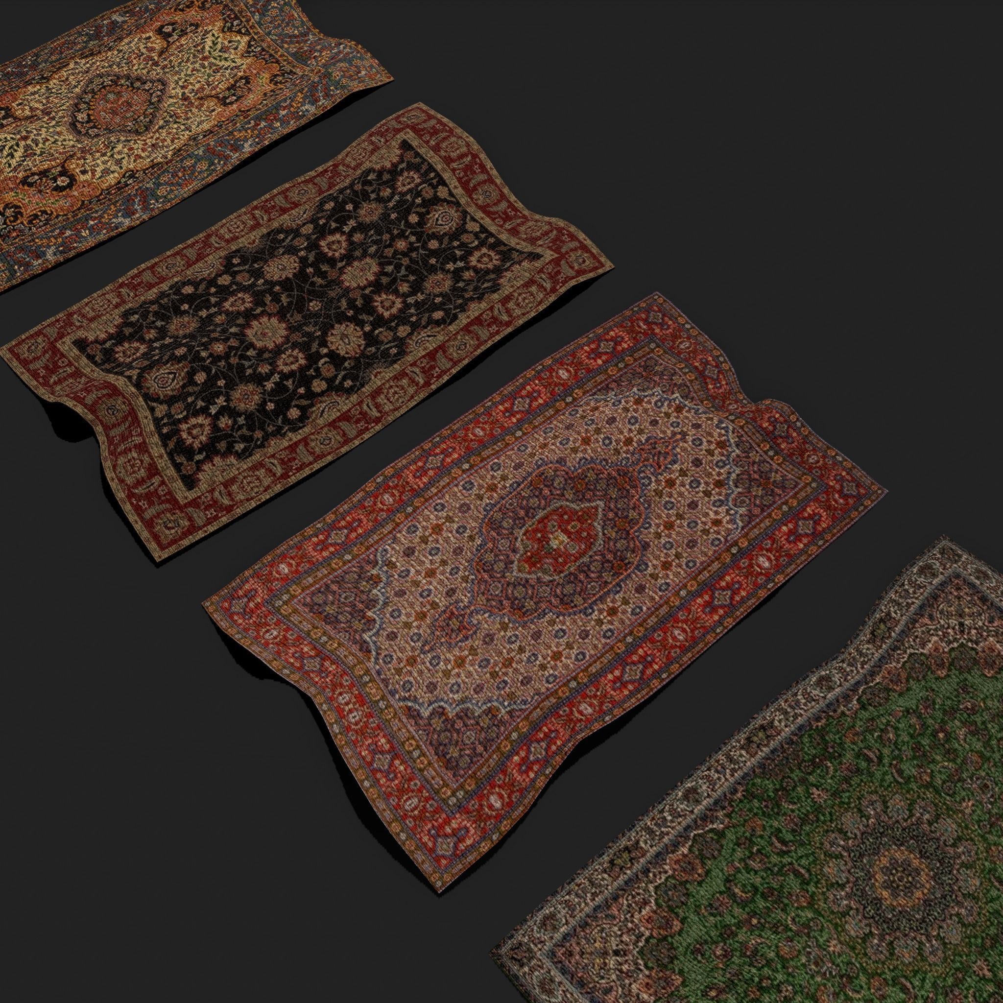 Five Highly Detailed Medieval Style Tapestries 3D Model Collection_35