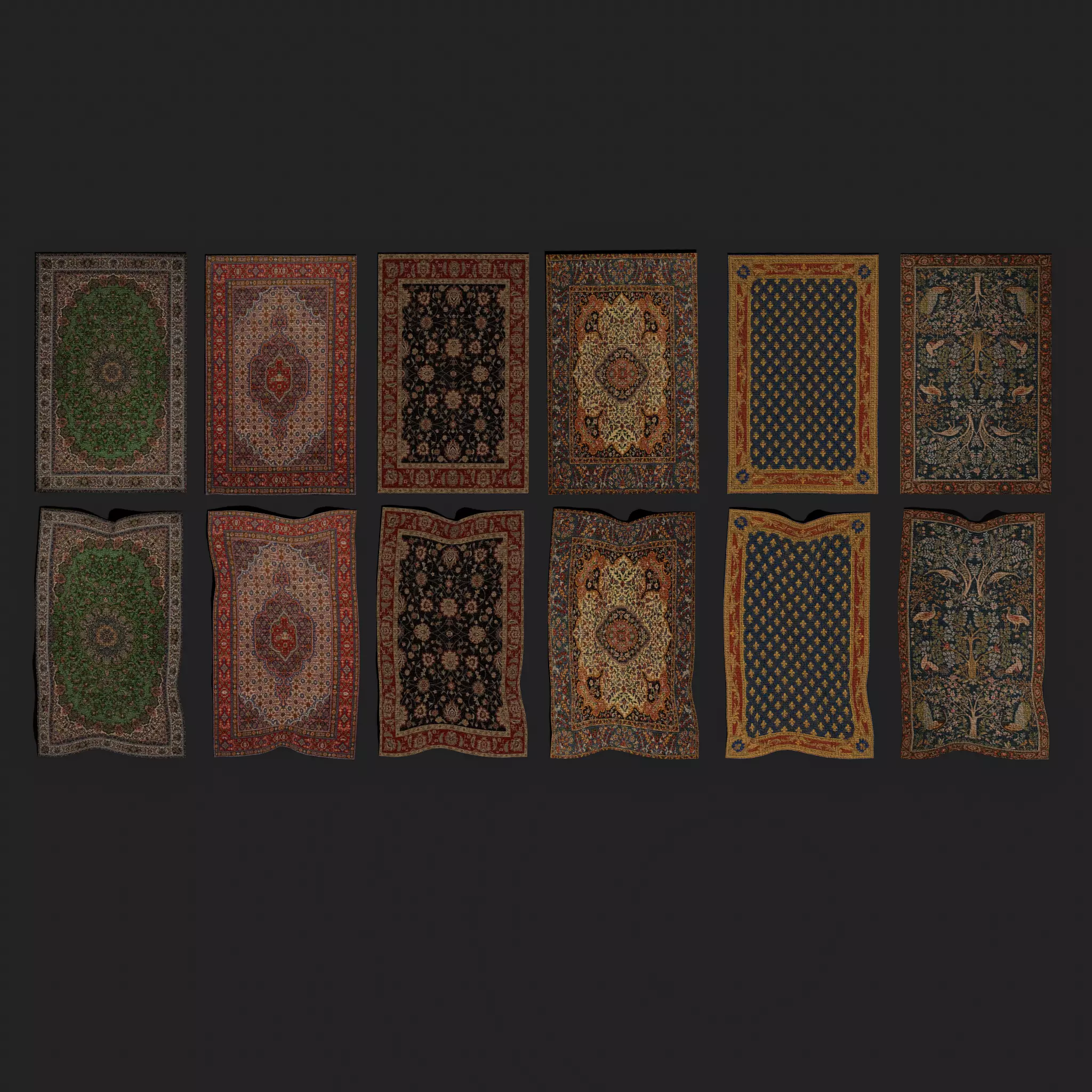  Six Highly Detailed Medieval Style Tapestries  3D Model Collection_0