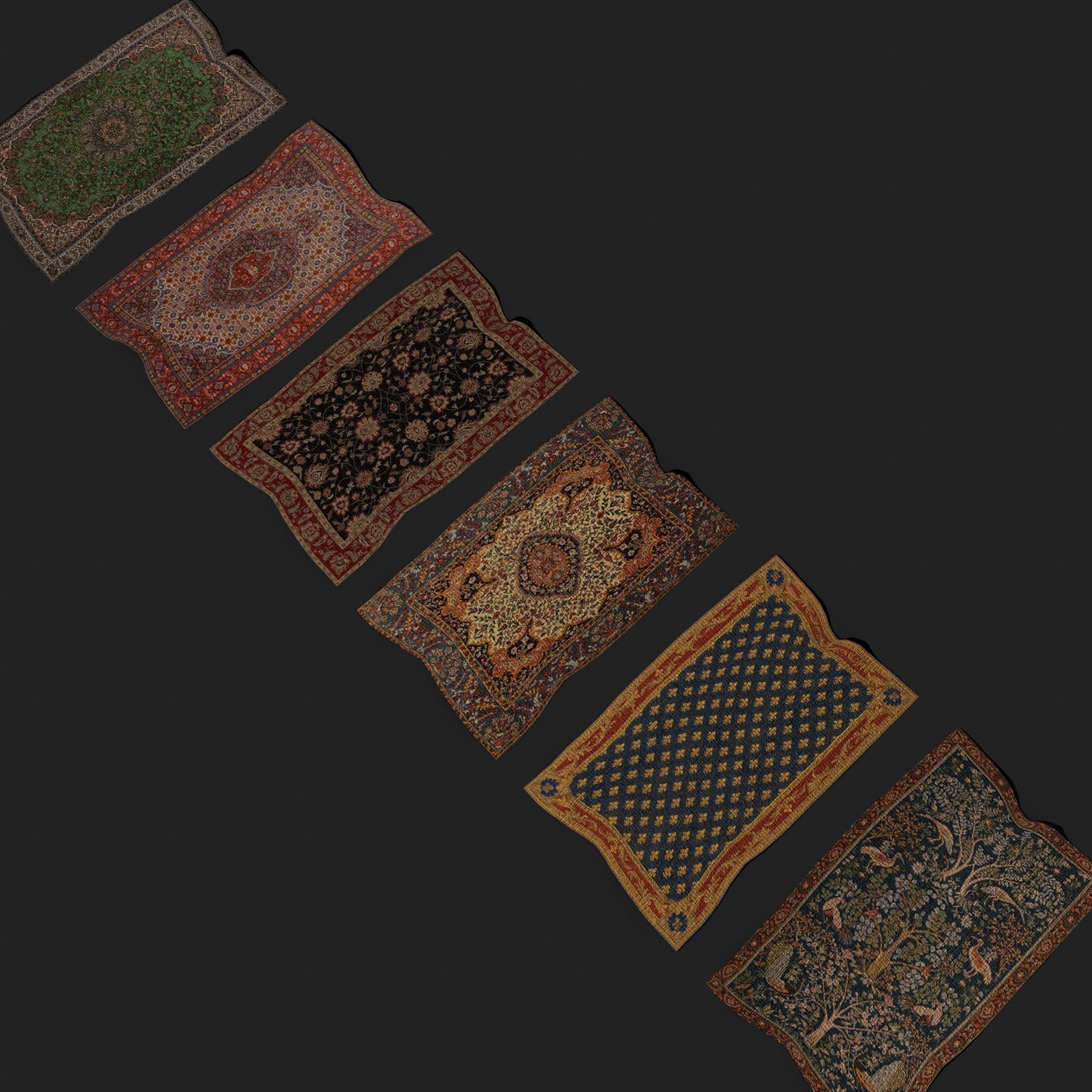  Six Highly Detailed Medieval Style Tapestries  3D Model Collection_10