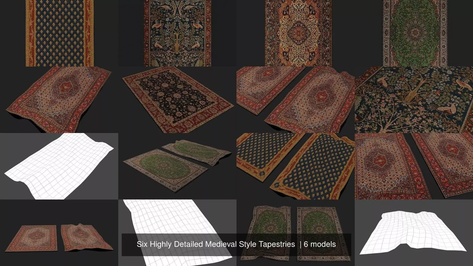  Six Highly Detailed Medieval Style Tapestries  3D Model Collection_7
