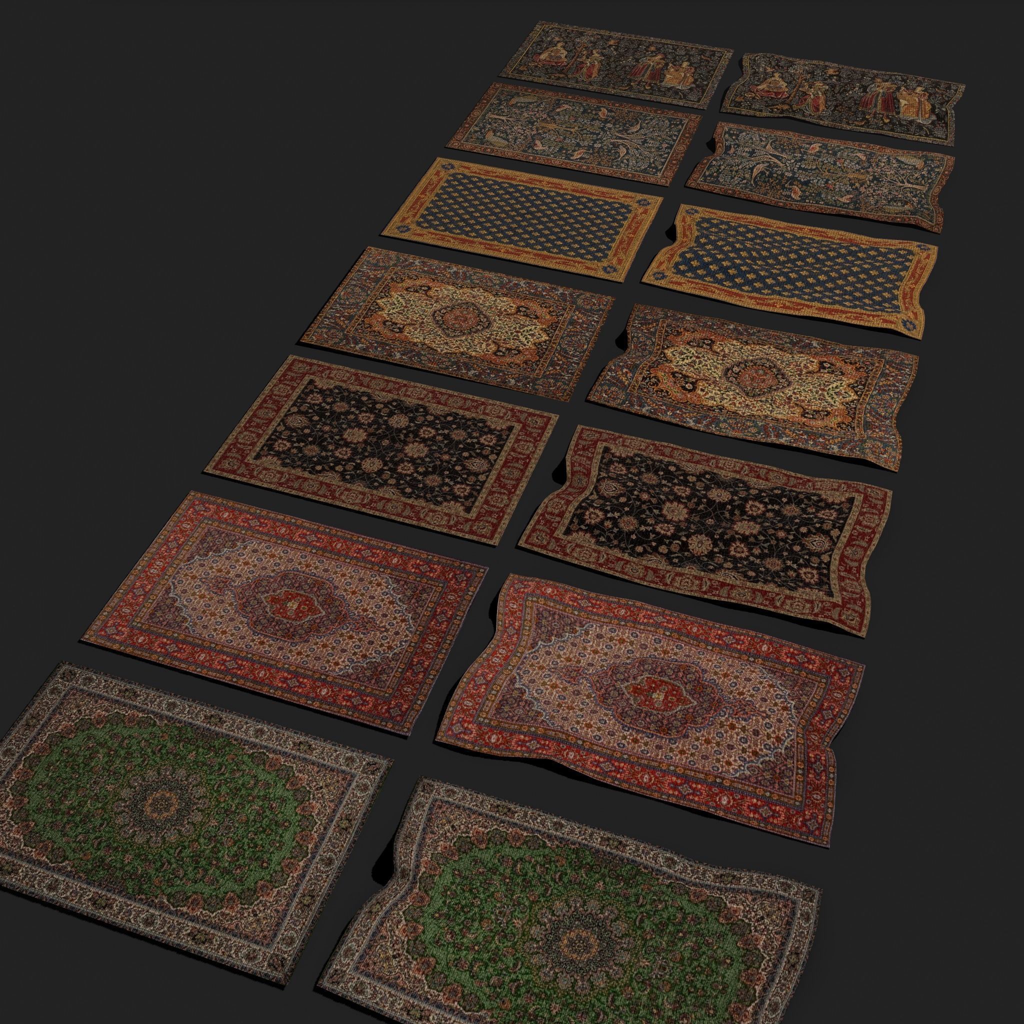 Seven Highly Detailed Medieval Style Tapestries  3D Model Collection_13