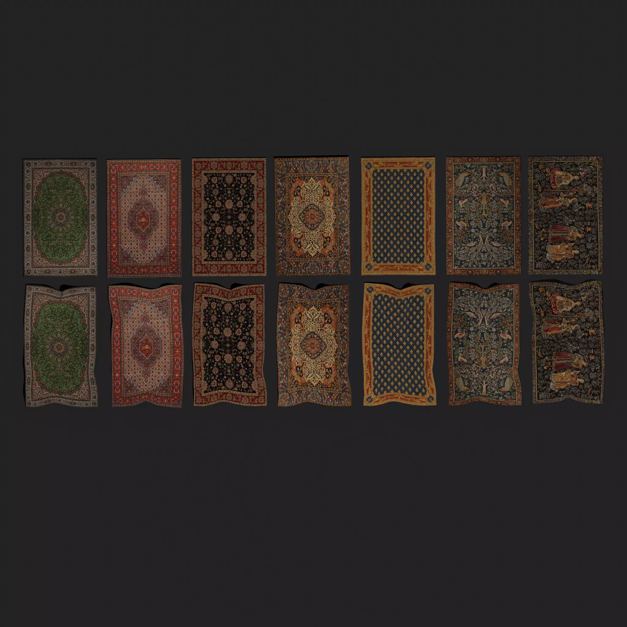 Seven Highly Detailed Medieval Style Tapestries  3D Model Collection_0