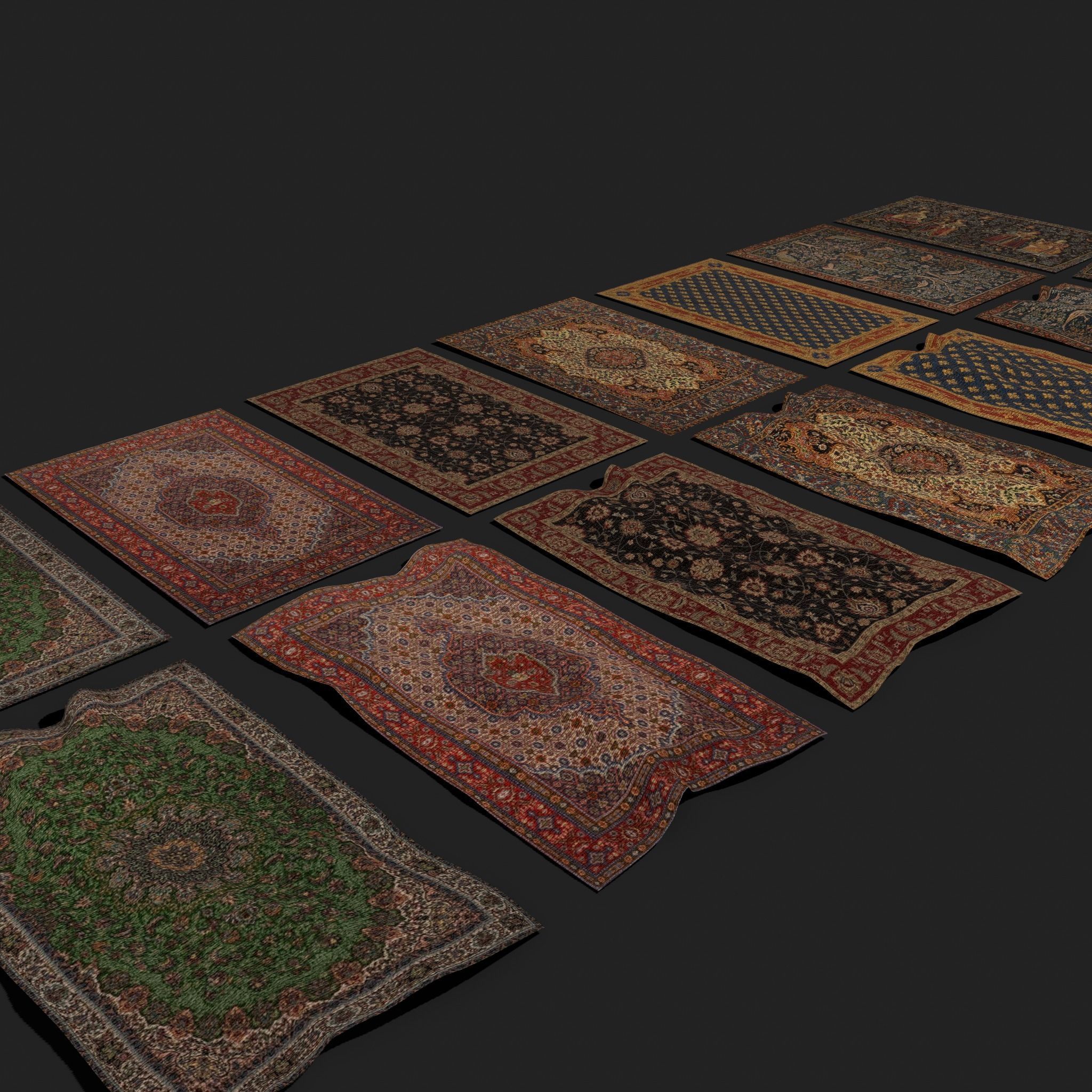 Seven Highly Detailed Medieval Style Tapestries  3D Model Collection_11