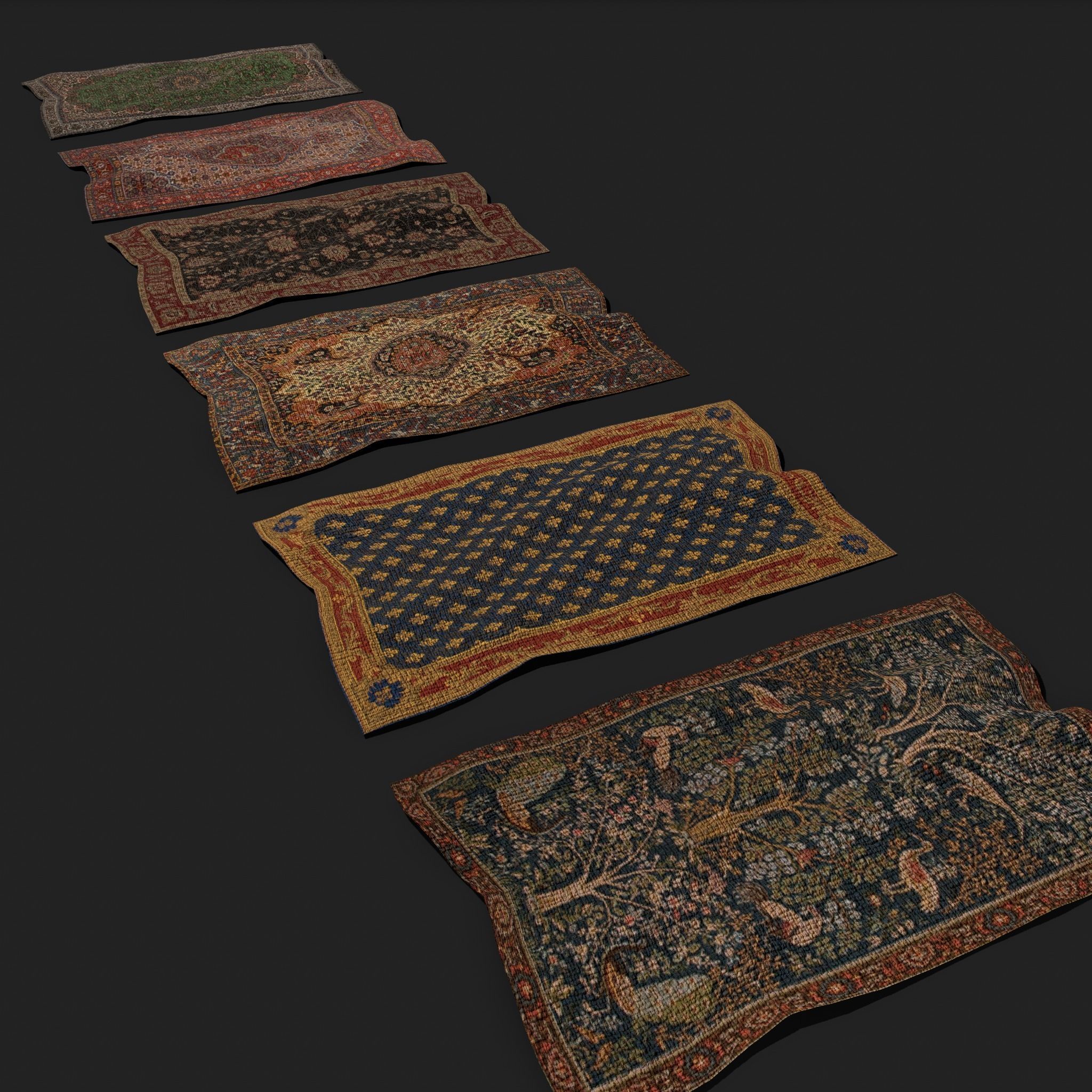Seven Highly Detailed Medieval Style Tapestries  3D Model Collection_25