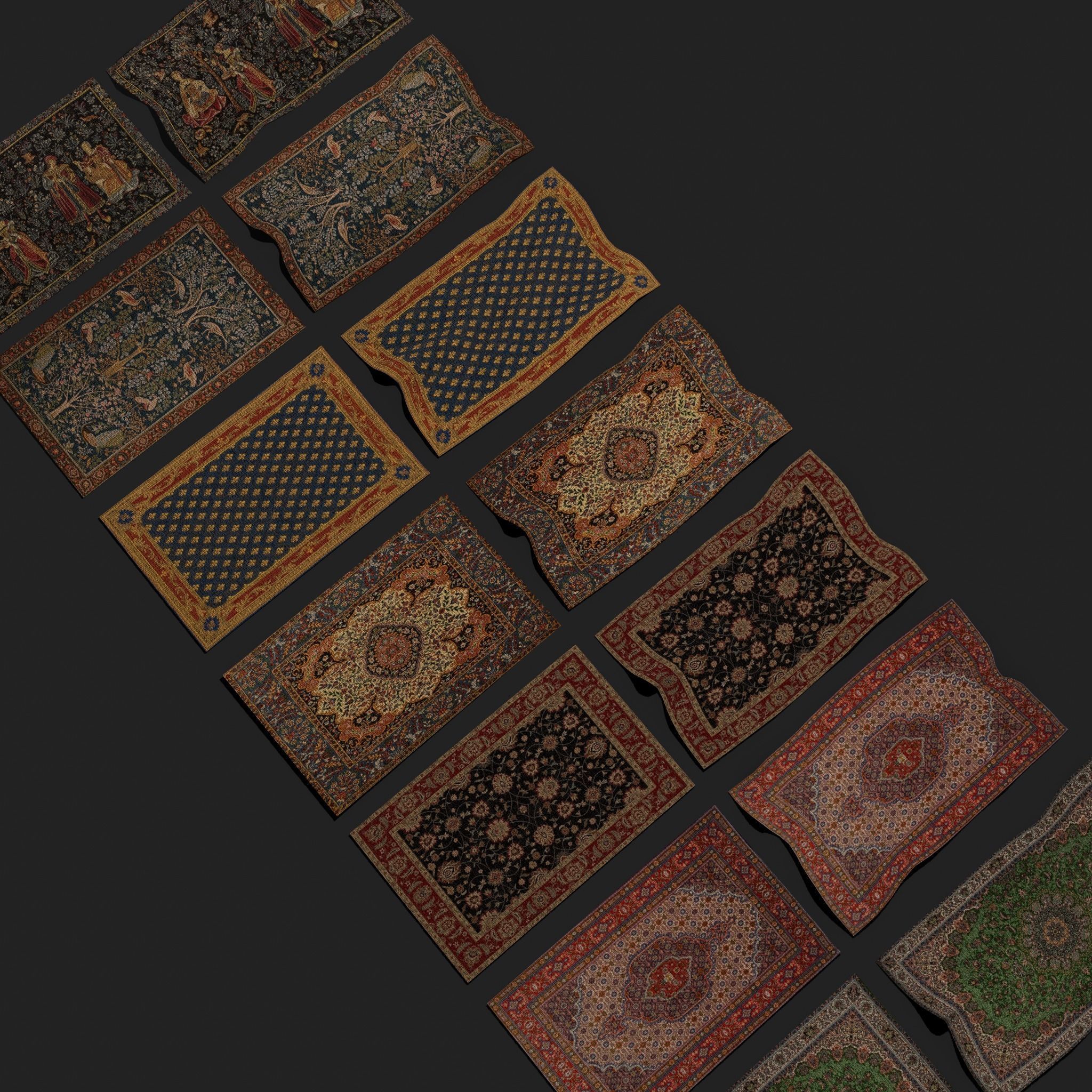 Seven Highly Detailed Medieval Style Tapestries  3D Model Collection_12