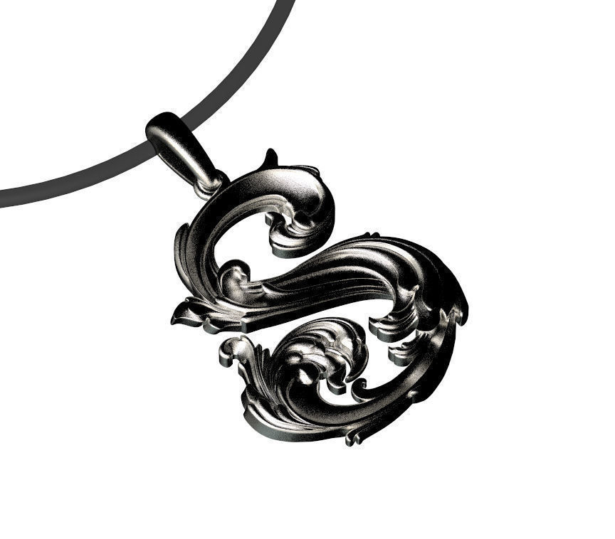 pendant S with letter 3D print model_38