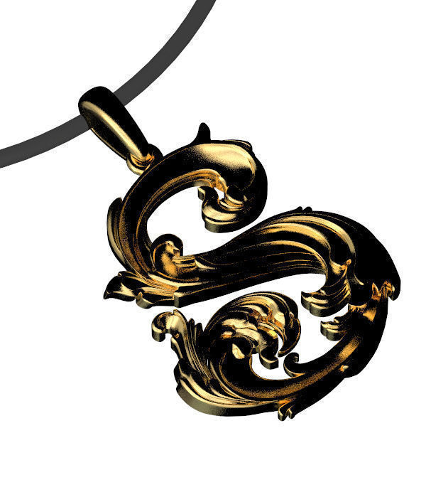 pendant S with letter 3D print model_16
