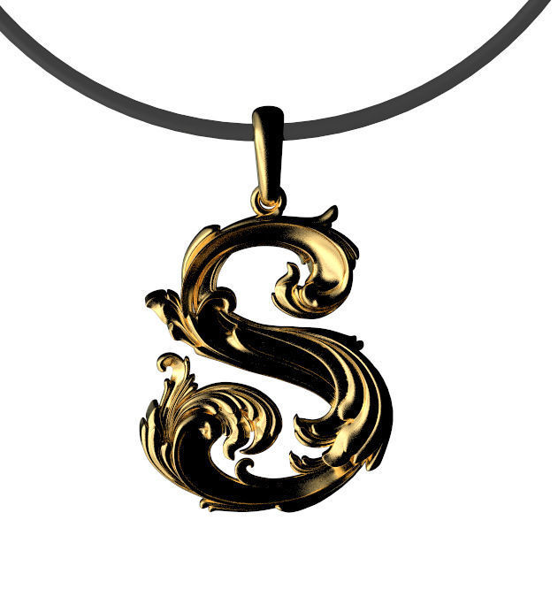 pendant S with letter 3D print model_4