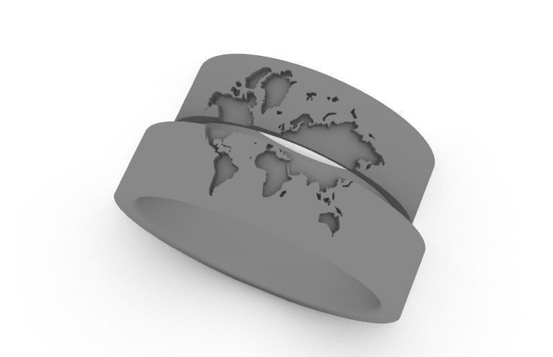 wedding rings with world map 3D print model_1