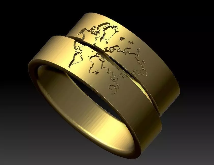 wedding rings with world map 3D print model_0