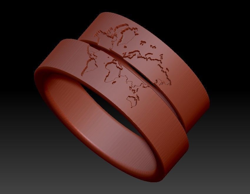 wedding rings with world map 3D print model_4
