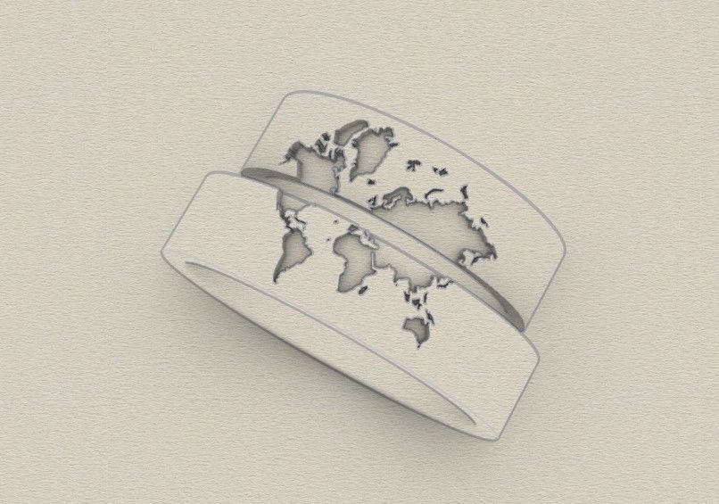 wedding rings with world map 3D print model_2