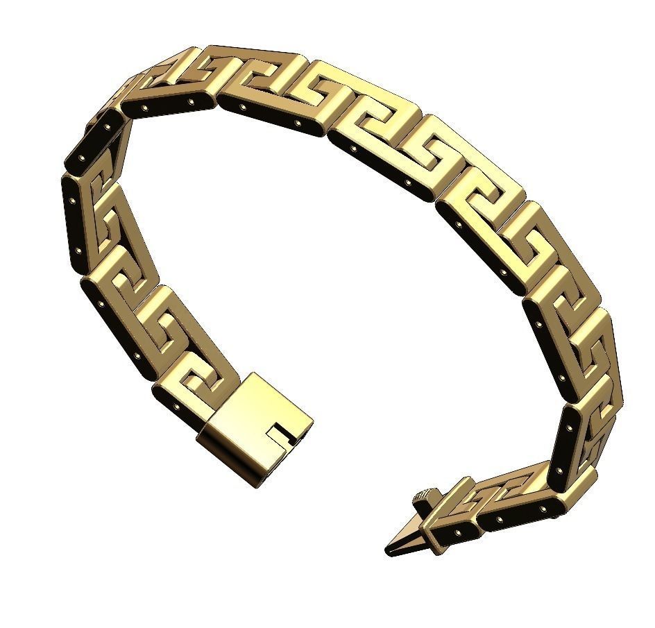 Greek key pattern wristband bracelet and chain  3D print model_18