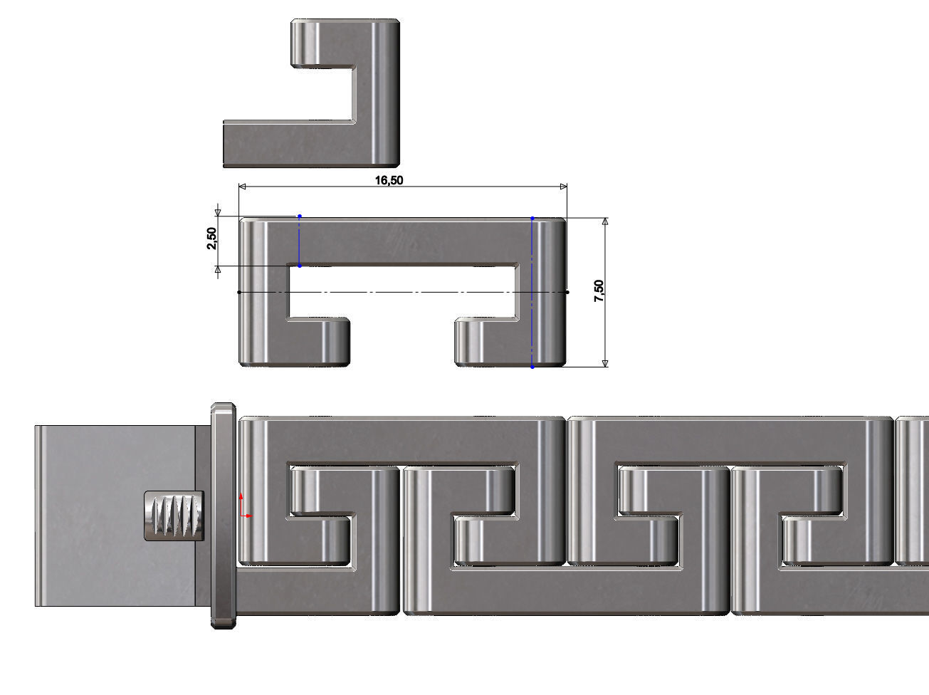 Greek key pattern wristband bracelet and chain  3D print model_5
