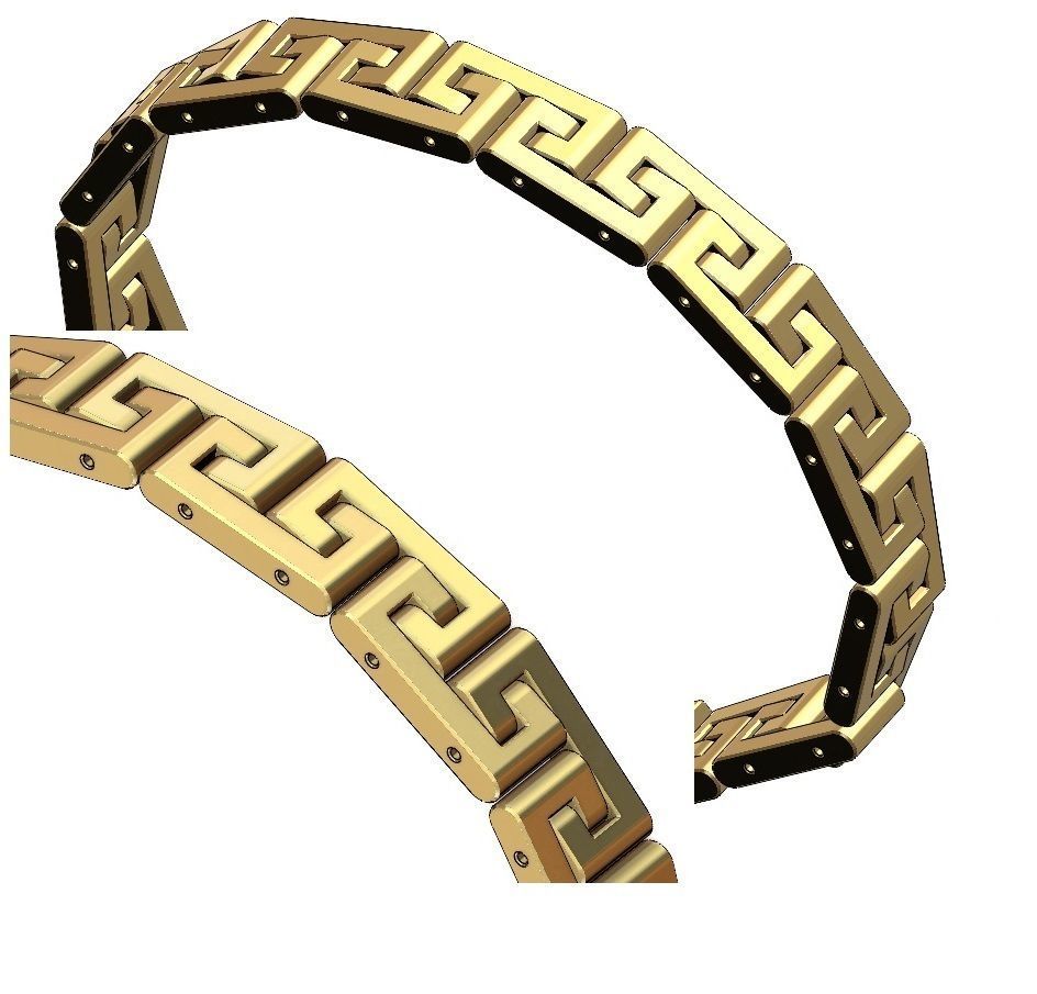 Greek key pattern wristband bracelet and chain  3D print model_19