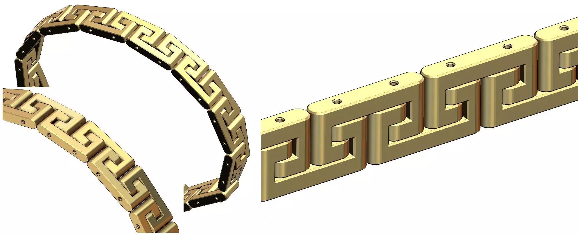 Greek key pattern wristband bracelet and chain  3D print model_0