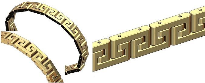 Greek key pattern wristband bracelet and chain  3D print model