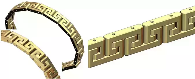 Greek key pattern wristband bracelet and chain  3D print model