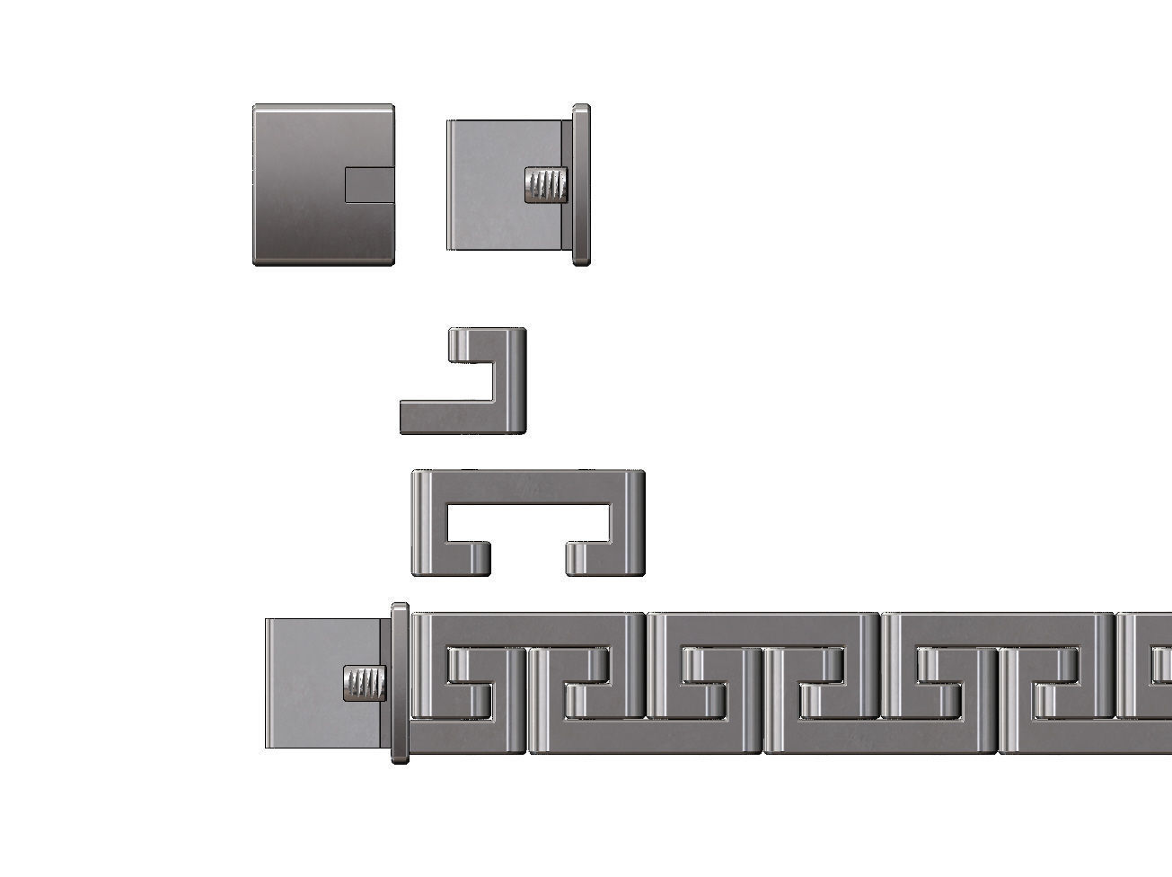 Greek key pattern wristband bracelet and chain  3D print model_2