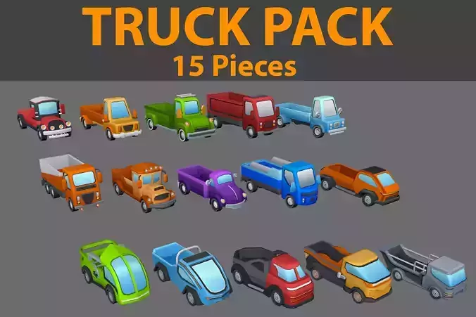 Low Poly Truck Pack - 15 Pieces